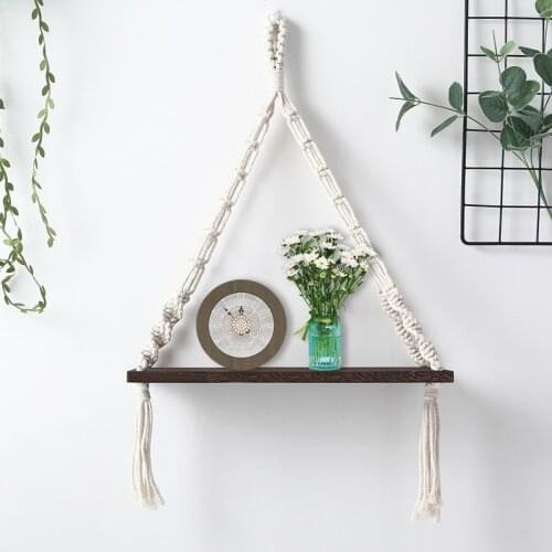 2PCs Floating Shelves Wood Swing Hanging Rope Shelf Simple Wall Mounted Racks Home Decoration Plant Flower Pot Storage Holders