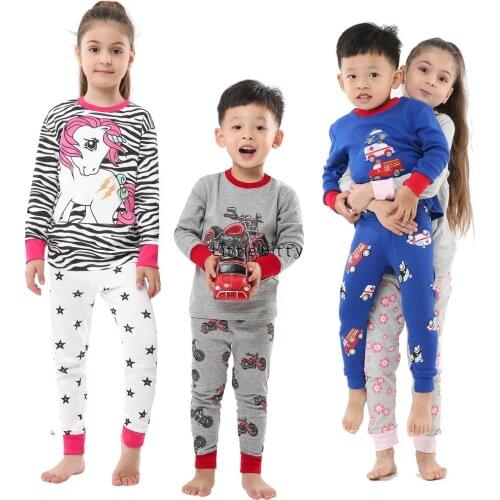 2pc (Tops+Pants) 100 Cotton Girls Unicorn Pajamas Boys Motorcycle Pijamas for 2-8Years Pyjamas Kids Christmas Pajamas Sets