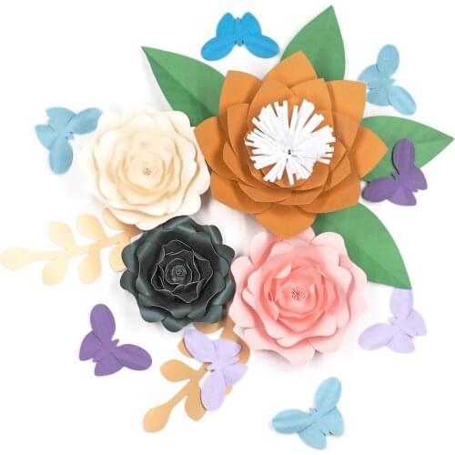 2018 Half Made Large Paper Flowers Kits With Leaves Butterflies Wedding Backdrop Baby Nursery rose artificielles pour le mariage