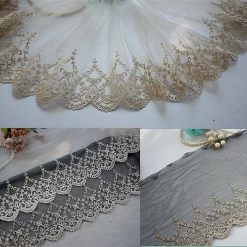 26cm 10.236inch wide-3yards/lot Gold Thread Embroidered Tulle LaceTrim for Garment,Curtain Decoration