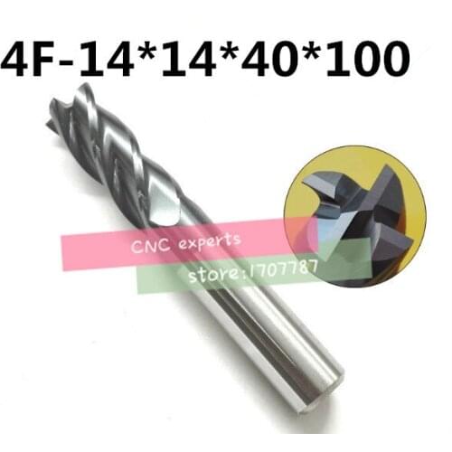 4f-14*14*40*100,material Carbide Square Flatted End Mill four 4 flute 18mm coating nano use for High-speed milling machine