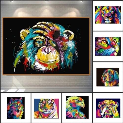 Watercolor Graffiti Thinking Monkey Canvas Paintings Lion Tiger Cat Animals Wall Art Poster Print Picture for Home Decor Cuadros
