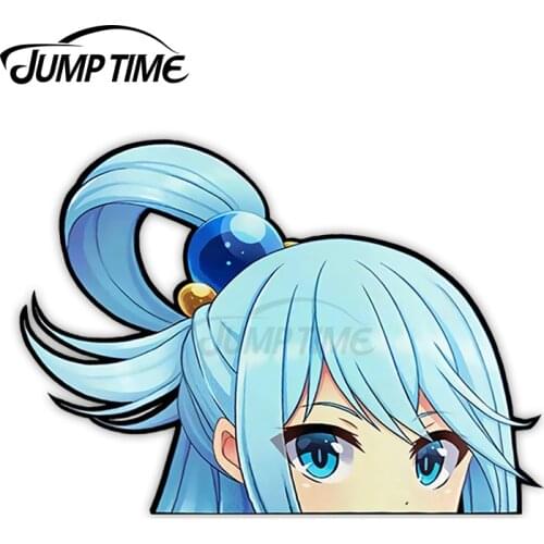 JumpTime 13 x 12cm Aqua KonoSuba 002 Big Head Peek Car Stickers Refrigerator Vinyl Decal Occlusion Scratch Anime Car Assessoires