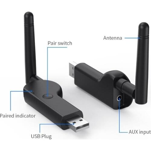 Bluetooth-compatible5.2 Transmitter Plug and Play Support Dual Headset Connect Supports TV/Computer/Laptop AUX Input