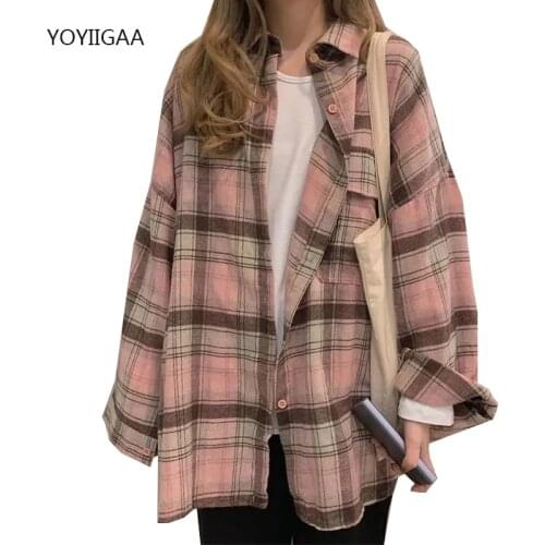 Plaid Women Blouses Turn-down Collar Female Shirts Tops Casual Long Sleeve Ladies Girls Blouse Fashion Outwear Woman Tops