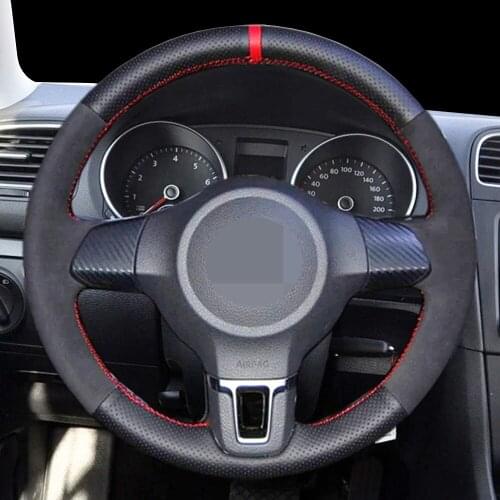 DIY Black Faux Leather Car Breathable Steering Wheel Cover For Volkswagen Golf 6 Mk6 VW Polo Sagitar Bora Santana Jetta MK5