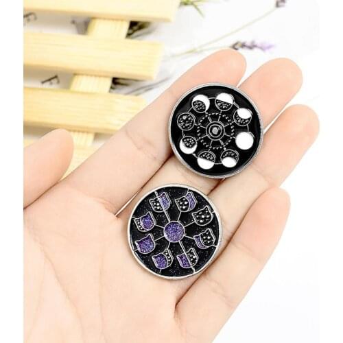 Lunar Phase Enamel Pins Black Cat Moon Stars Witch Witchcraft Magic Astrology Animal Jewelry Badges Brooches Lapel Pins For Kids