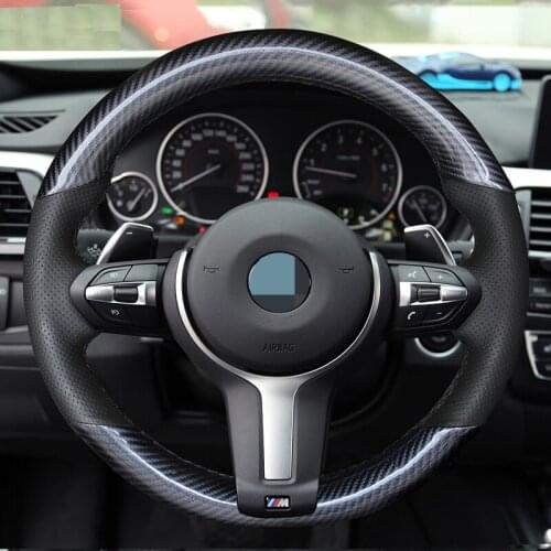Carbon Fiber Leather Black Leather Car Steering Wheel Cover for BMW F87 M2 F80 M3 F82 M4 M5 F12 F13 M6 X5 M F86 X6 M F33