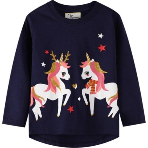 Jumping meters Toddler Unicorn T shirts for Autumn Spring Girls Cotton Clothing Long Sleeve Tops Kids T shirt