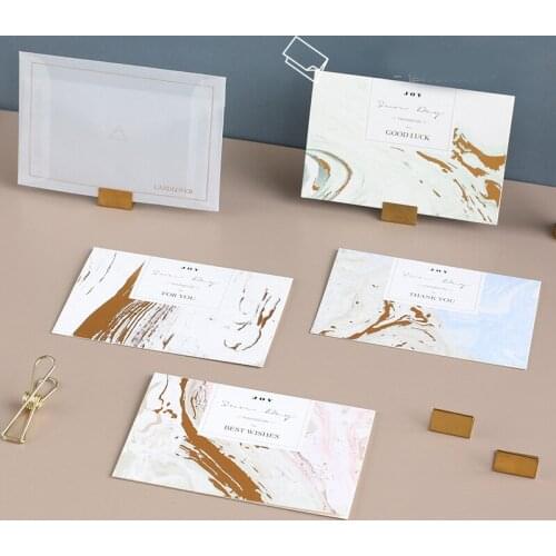 12set gold natural marble Card leave message cards Lucky Love valentine Christmas Party Invitation Letter envelope