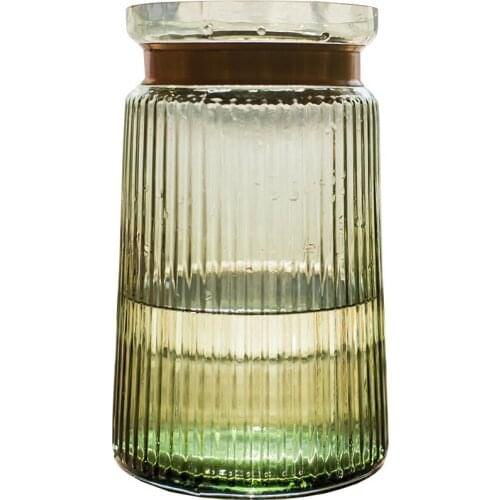 Creative Green Glass Vase Copper Ring Scandinavian Hydroponic Container Crafts Home Wedding Soft Art Decoration