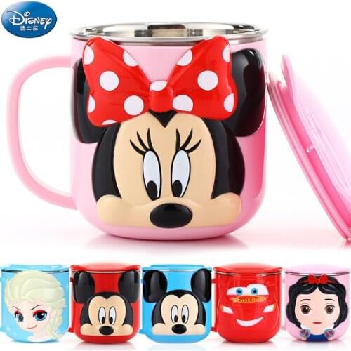 280ML 3D Disney Mickey Mouse Water Cup 304 Stainless Steel Milk Coffee Mug with Lid Hand Home Office Children Cup Drinkware Gift