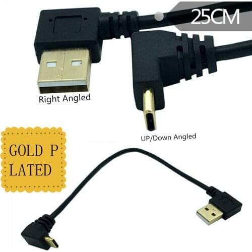 Left right Angled 90 Degree Gold-plated USB3.1 type-c USB Male to USB maleLeft Data Charge connector Cable 25cm for Tablet phone
