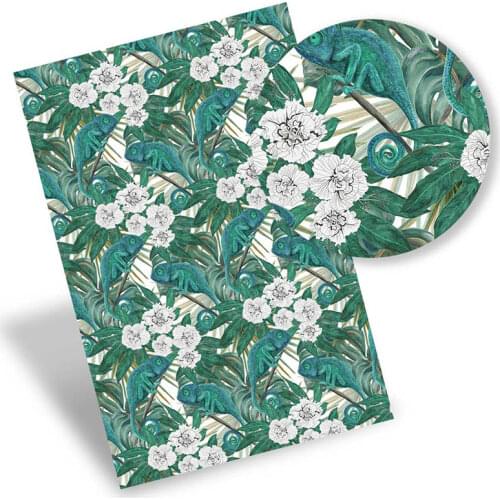 Faux Synthetic Leather Sheets Flowers Lizard Printed Leather Fabric For DIY Hair Bows Earrings Handbag Craft Supplies 22*30cm/pc