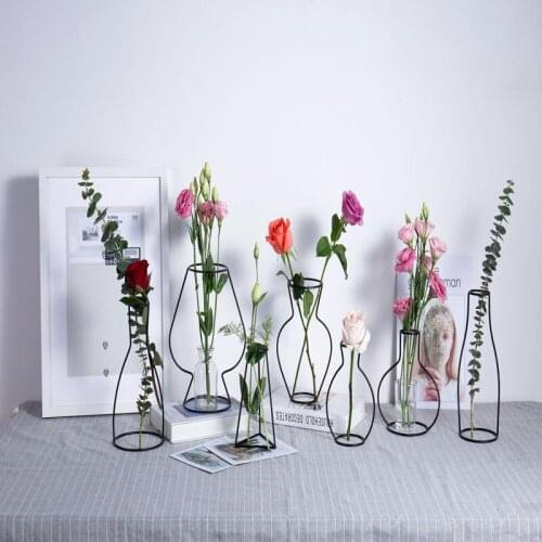 Home Decor Vase Retro Iron Line Flowers Vase Metal Plant Holder Nordic Decoration Home Iron Vase Room Decor Hydroponics