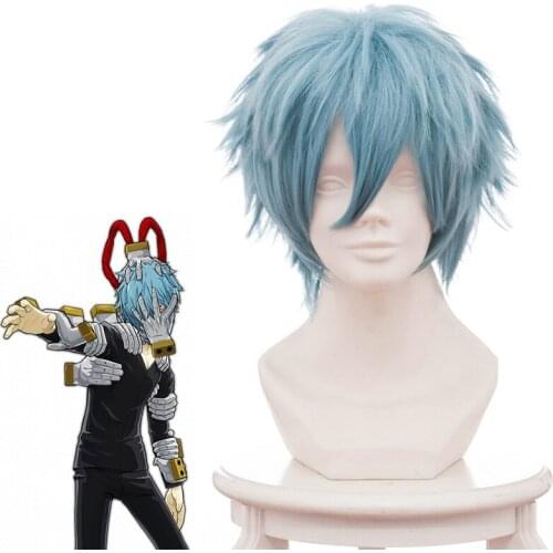 My Hero Academia Dead Handed Wooden Hanging Grey Blue Flip-up Short Hair cosplay Wig