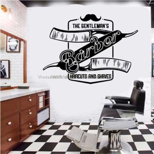 Mens barber shop vinyl wall decals stylist hair salon mustache razor barber shop window shop sign decoration sticker mural gift