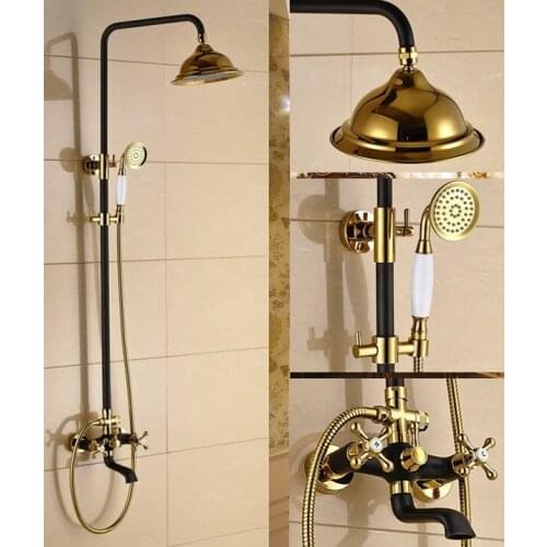 Gold Color Brass & Black Oil Rubbed Bronze Bathroom Rain Shower Faucet Set Bathtub Mixer Tap + Hand Shower Crs900