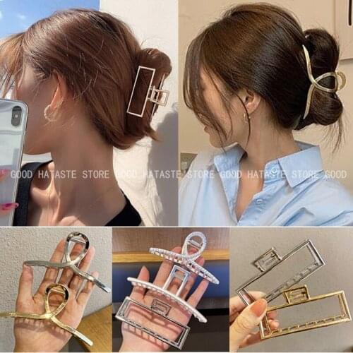 New Women Elegant Gold Silver Hollow Geometric Metal Hair Claw Vintage Hair Clips Headband Fashion Hairpin Hair Accessories