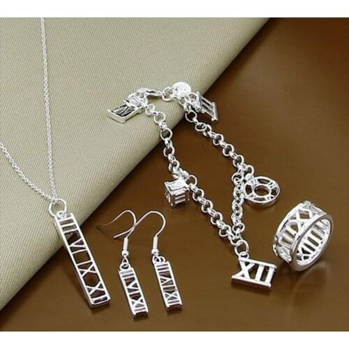 New 925 Sterling Silver Roman Numeral Earrings Bracelet Necklace Set Ring Woman Engagement Party Wedding Fashion Jewelry