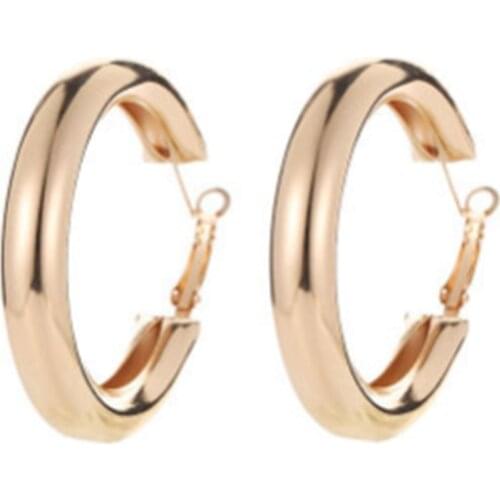 New Gold Color Circle Creole Earrings Stainless Steel Big Round Wives Hoop Earrings Gifts For Women OL Styles