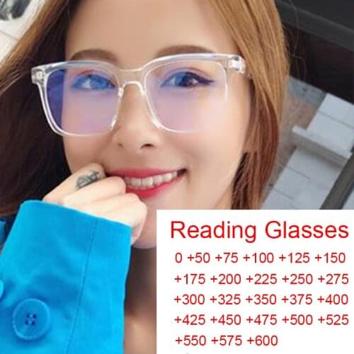 Glasses For Presbyopia Transparent Square Anti Blue Light Rays Reading Glasses Women Men Vintage Shades Comfortable Eyeglasses