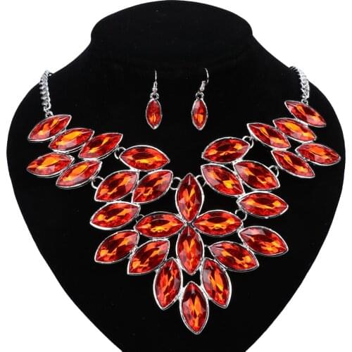 OUHE Classic Wedding Sets For Bridal Crystal Jewelry Sets Silver Plated Necklace Earring Party Bridal Accessories Sets 7 Colors