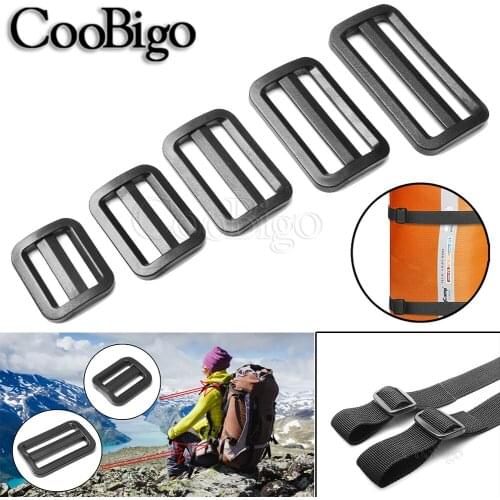 50pcs Tri-Glide Slider Curve Sliplock Buckle Plastic Black Adjustable for Bag Webbing Straps Size 20mm 25mm 32mm 38mm 50mm