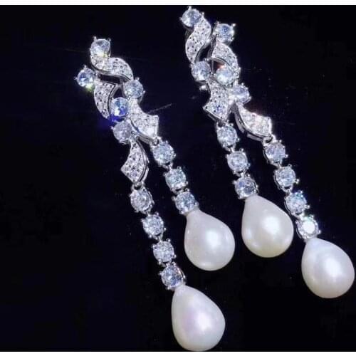 One pair zircon and white pearls hook earrings FPPJ wholesale beads for xmas gift
