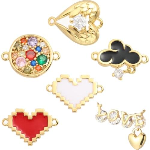 Cute Hearts Flowers Colorful Double Hole Connectors Charms for Jewelry Making Supplis Designer Charms for Necklace Bracelet