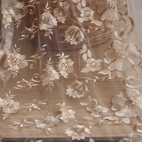 Fabulous Lace Fabric Flower Embroidered Coffee Tulle Fabric Dress Bridal Veil Floral Lace Fabric 19.7 Inches Wide 1 Yard