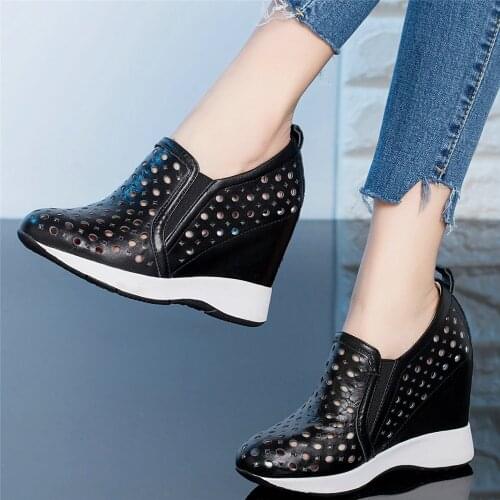 Casual Shoes Women Genuine Leather Wedges High Heel Ankle Boots Female Round Toe Fashion Sneakers Summer Platform Pumps Shoes
