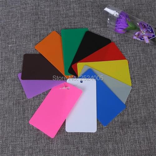 STOCK blank colorful plastic pvc hang tag with cord/clothing plastic tag/garment printed tag/DIY gift tag 100 pcs a lot