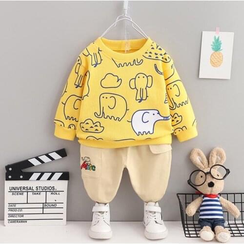 Spring New Children Clothing Cotton Cartoon Pullover Sweater Pants Suit Girls Cute Animal Set Boy Fashion Casual Lovely Outfit