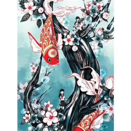 Yujohom Diamond Painting Koi Graph Cross-stitch Full Square Diamond Embroidery Crystal Rhinestone Mosaic Fish Plum Blossom Gift