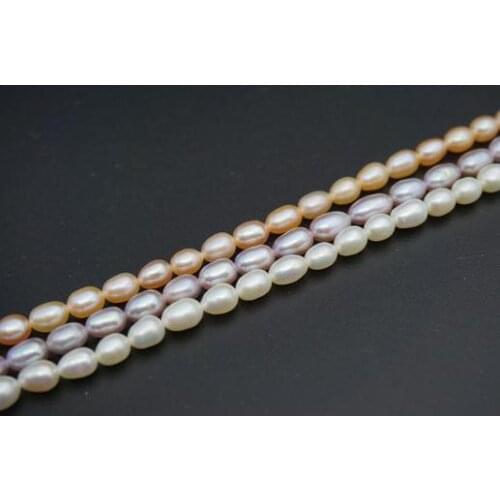 Loose Pearl Jewelry High Luster,White Rice 6x8mm 15inches Strand Genuine Real Freshwater Pearl Loose Beads,DIY Jewelry