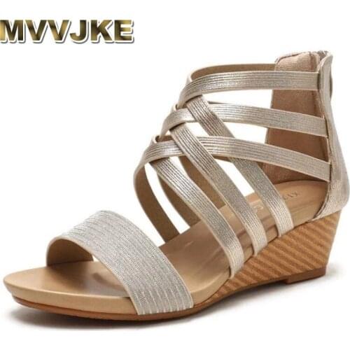MVVJKENew Bohemian Wedges Gladiator Sandals Women Summer Vocation Holiday Light Breathable Beach Shoes Retro Heighten Sandals