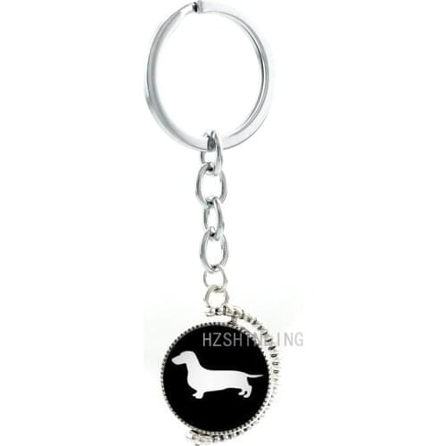 Hot sale double sides Dachshund Dog keychain vintage Shark Dragon Pig Sloth Bear animal hound key chain ring jewelry T354