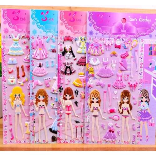 1pc Beauty Princess Dress Up Sticker for Baby Girls 3D Dressup Sticker Toys Children Kids Educational Funny Birthday Party Gifts