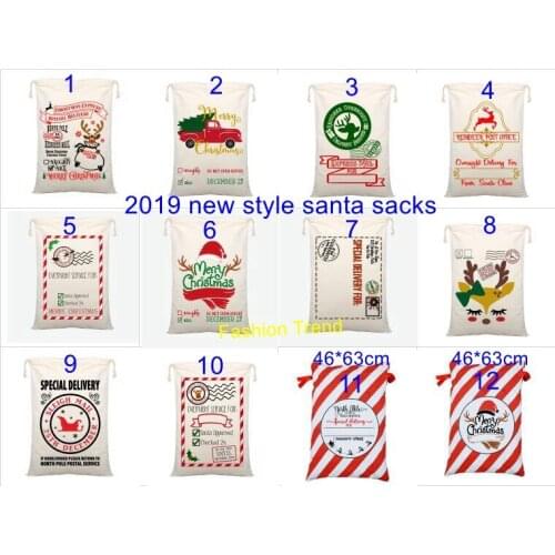 10pcs/lot 2020 Christmas new styles ready to ship in stock cotton canvas drawstring Merry Christmas organic gift bags