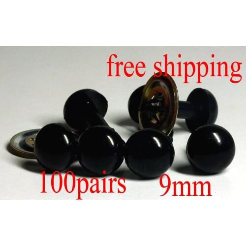 100 pairs 9mm full black plastic safety toy eyes with washer for toy accessories