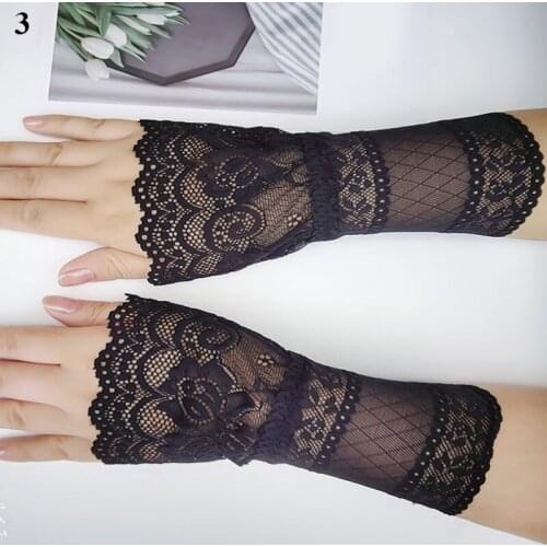 2Pcs/Pair Women Girls Fake Flare Sleeves Floral Lace Pleated Ruched False Cuffs Sweater Wrist Cutout Arm Cover car Cover Gloves