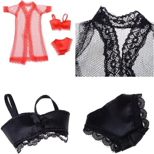 3pcs/set Sexy Lace Night Dress Bra Fashion Underwear Clothes For Doll Pajamas Lingerie Nightwear