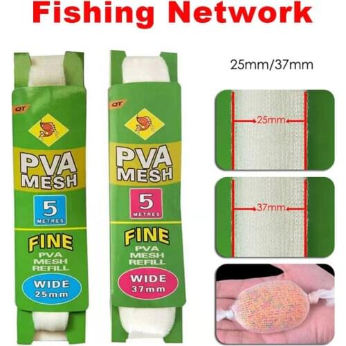 5M PVA Mesh PVA Soluble Refill Carp Fishing Feeder Fishing Lures Refill Hair Rig Hook Bait 25mm 35mm PVA Bag Fishing Accessories