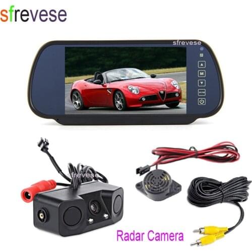7" Car LCD Mirror Monitor + 2 LED Car Parking Sensor Radar 3in1 Reversing Backup Camera 170 Degree Rear view Kit