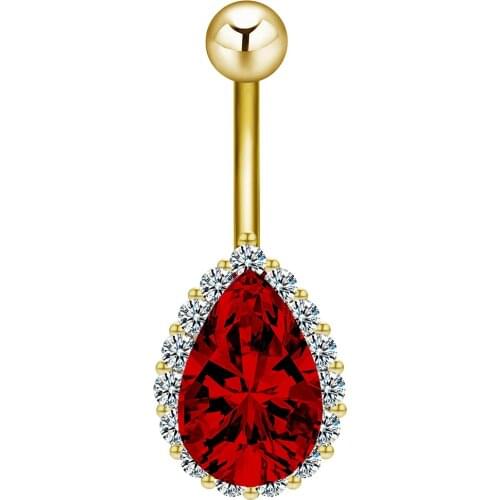 Shining Red Cubic Zircon Water Drop Piercing Belly Button Rings Body Jewelry