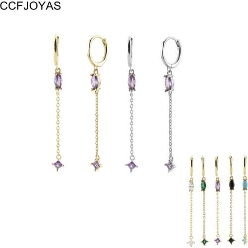 CCFJOYAS 925 Sterling Silver Tassel Long Chain Drop Earrings for Women Multicolor Zircon Exagger European and American Earrings