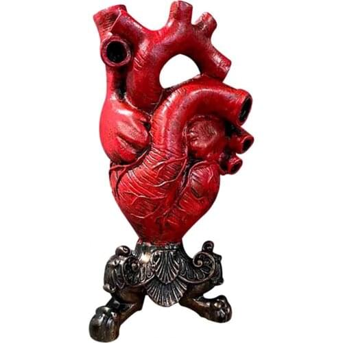Heart Vase Eco-friendly Easy to Use Eco-friendly Hand Painted Resin Love Bloom Red Flower Pot Desktop Ornament Home Decoration