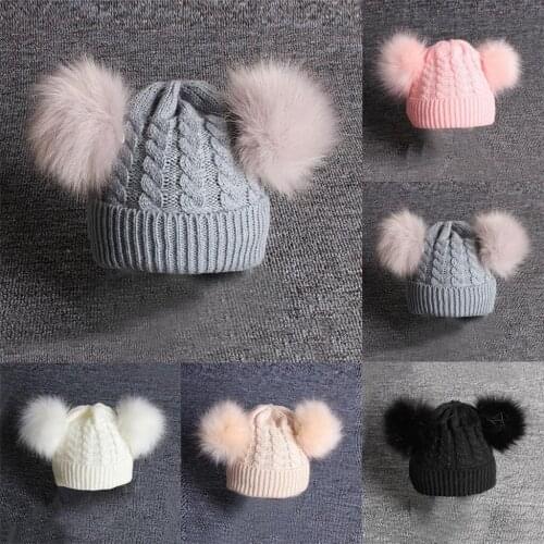 Childrens Baby Knitting Wool Hemming Hat Keep Warm Winter Hiarball Fur Ball Cap Childrens Winter Outdoor Comfortable Warm Hat
