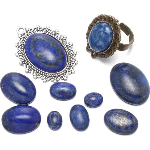 Elliptical Cabochon Beads Natural Stone Lapis Lazuli No Hole Scattered Beads for Jewelry Making DIY Pendant Ring Accessories